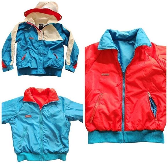 Columbia 90s retro Double layer reversible winter jacket hoodie puffer windbreak - Picture 1 of 13
